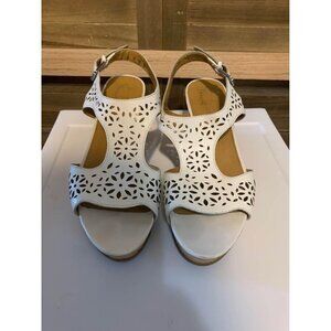 Franco Santo Wedge Heels 3.5" Leather Laser Cut White Summer Women's Size 9M